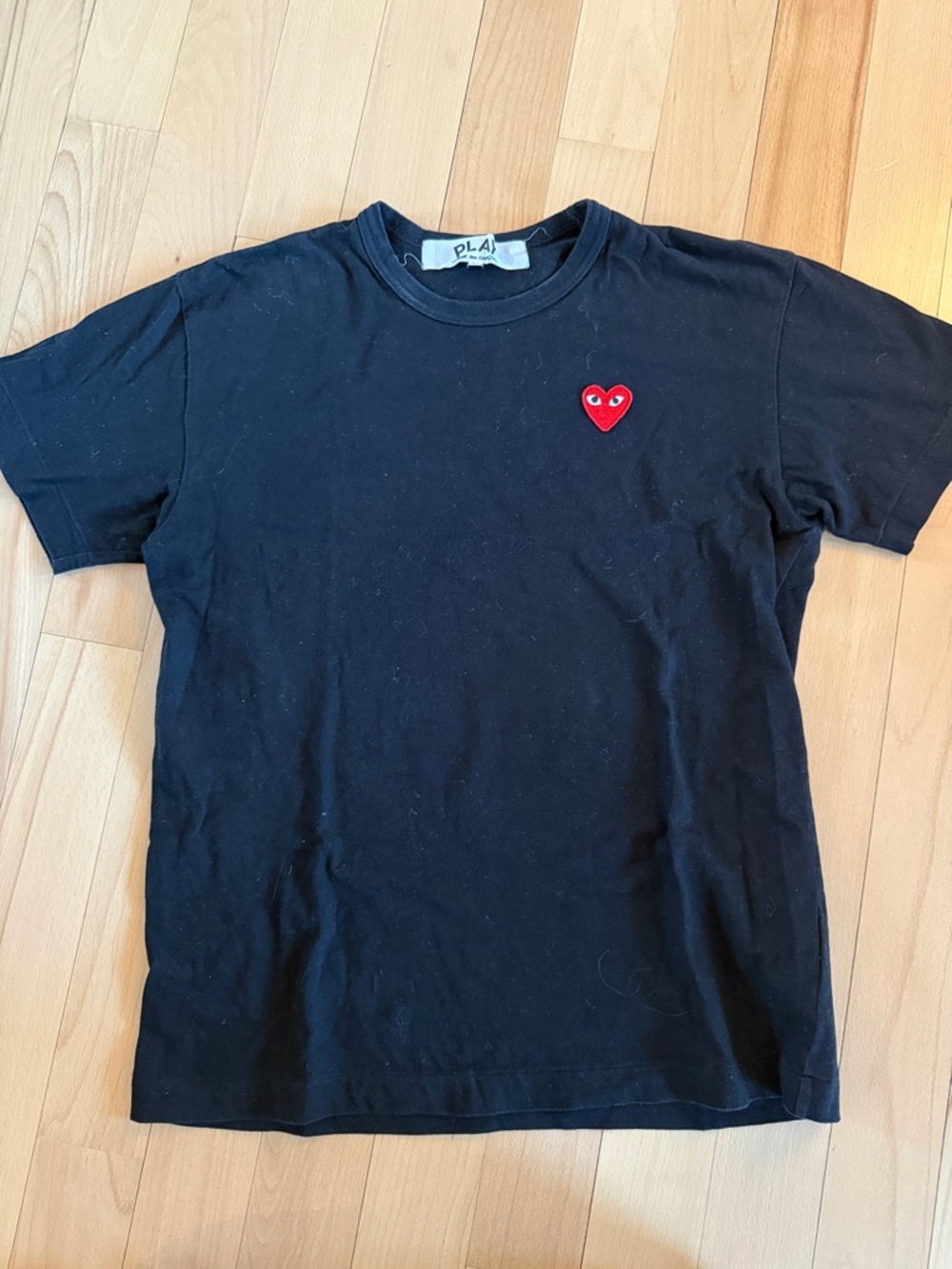 Comme des Garçons PLAY Black Tee with Red Heart Detail